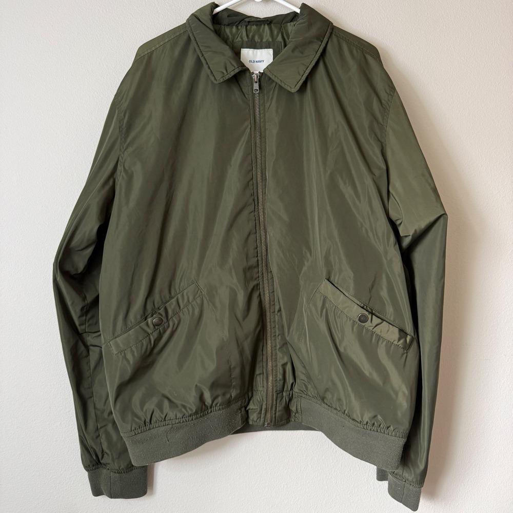 Old Navy Mens Olive Green Quilted Lined Bomber Jacket XL Full Zip Flight Coat